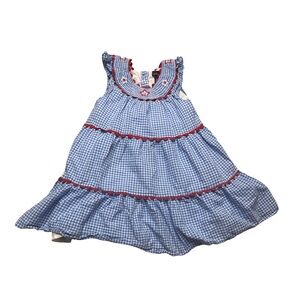 ✨🇺🇸 Cynthia Rowley Patriotic Gingham Tiered Star Dress Blue Red 4T 🇺🇸✨